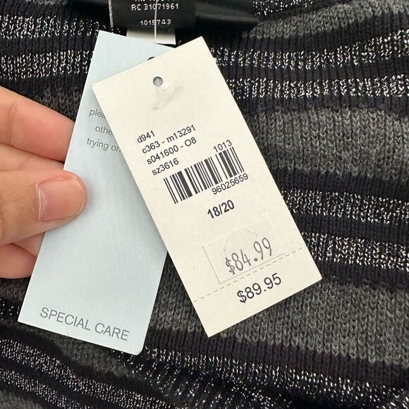 Lane Bryant Black Round Neck Gray Metallic Stripe Sweater Dress sz 18/20 NEW - Picture 8 of 9